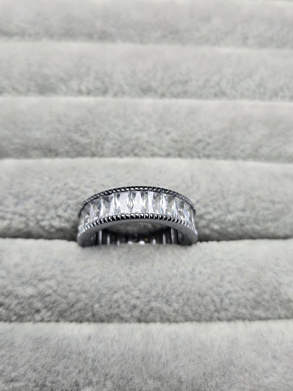 Size 7 Diamond Cubic Zirconia Rhodium Plated All Around Gems Bomb Party Ring